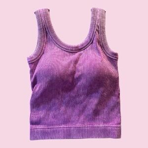 Zenana Fuschia Mineral Wash Cropped Ribbed Tank Top